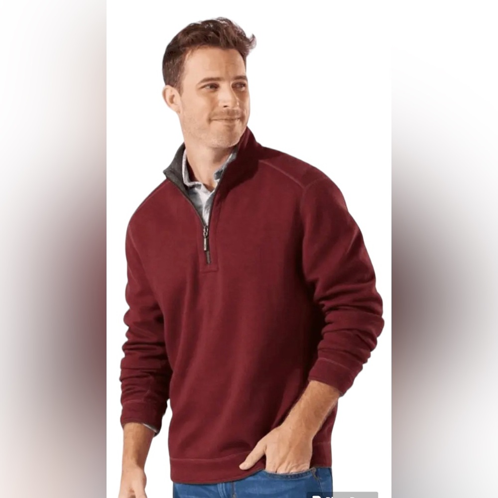 Tommy Bahama Flipshore Half Zip Reversible Sweater Black Cherry Hther 3X…